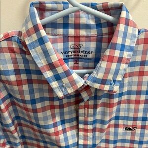 Vineyard Vines Boy’s Performance Red and Blue Checkered Shirt